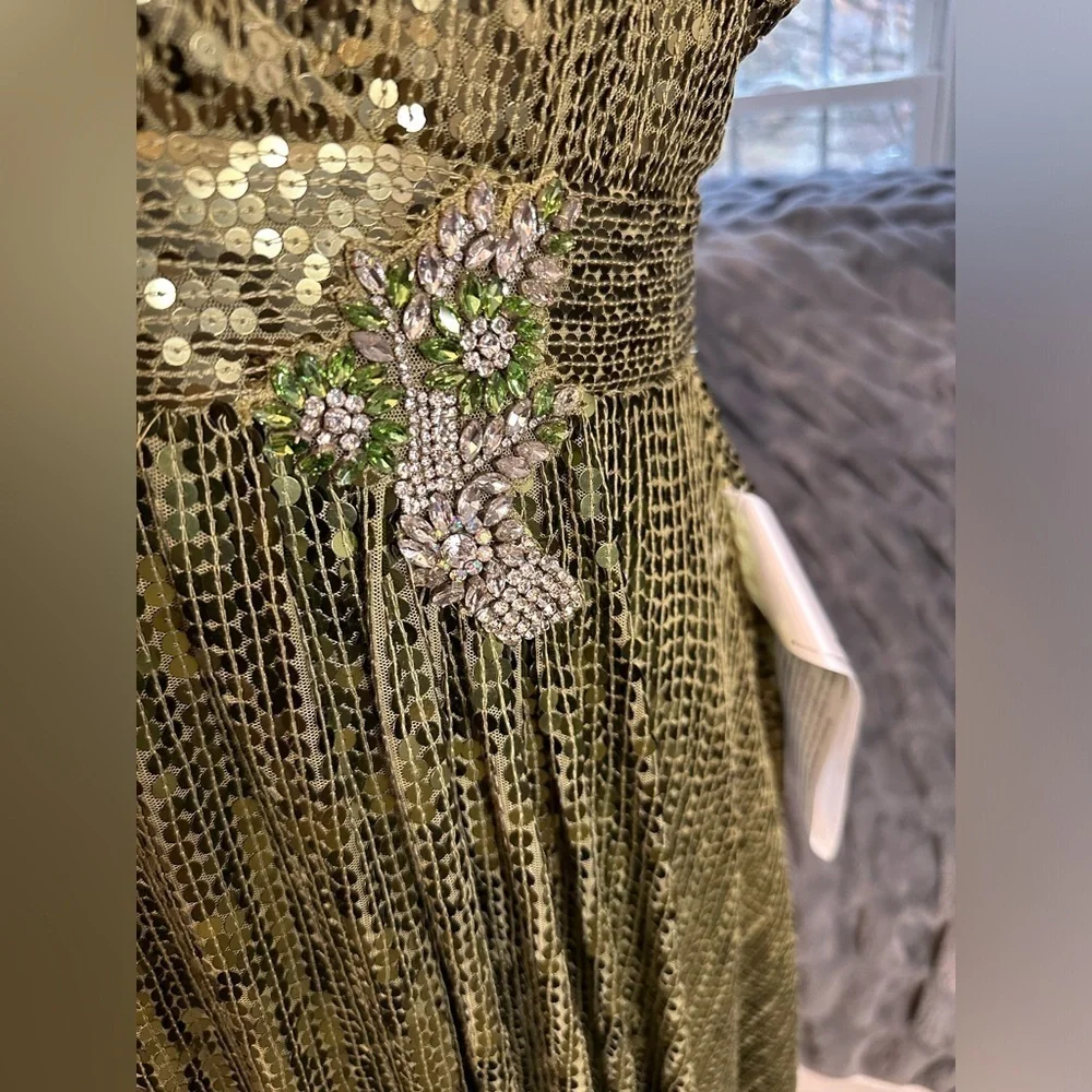 SEQUINED BUTTERFLY SLEEVE WRAP OVER A LINE GOWN - Picture 11 of 17